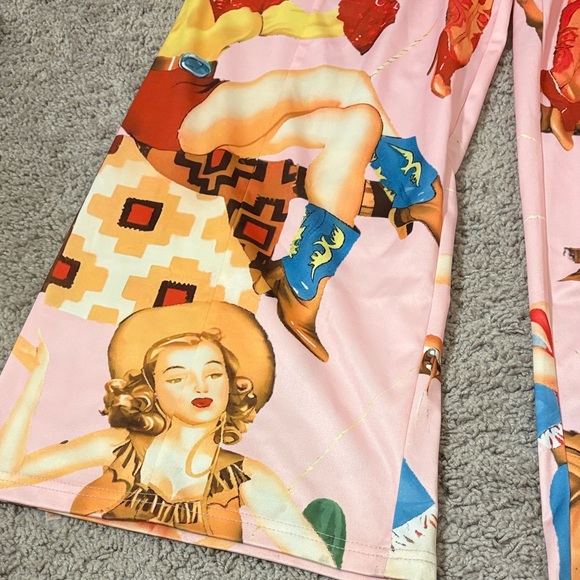 Source Unknown Pink Western Print Wide Leg Pants - Picture 2 of 6